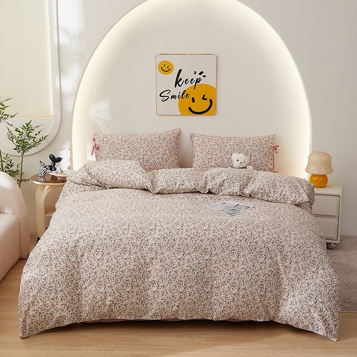 一米阳光 2026年春夏新款小清新蝴蝶结绑带款全棉纯棉四件套 星辰蔷薇