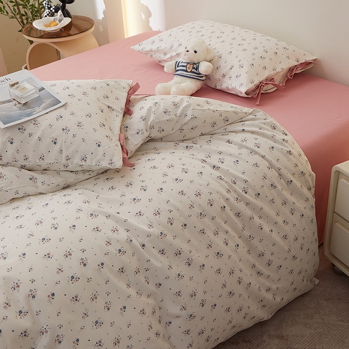 91家纺网 家纺一手货源 找家纺 一米阳光 2026年春夏新款小清新蝴蝶结绑带款全棉纯棉四件套 织梦