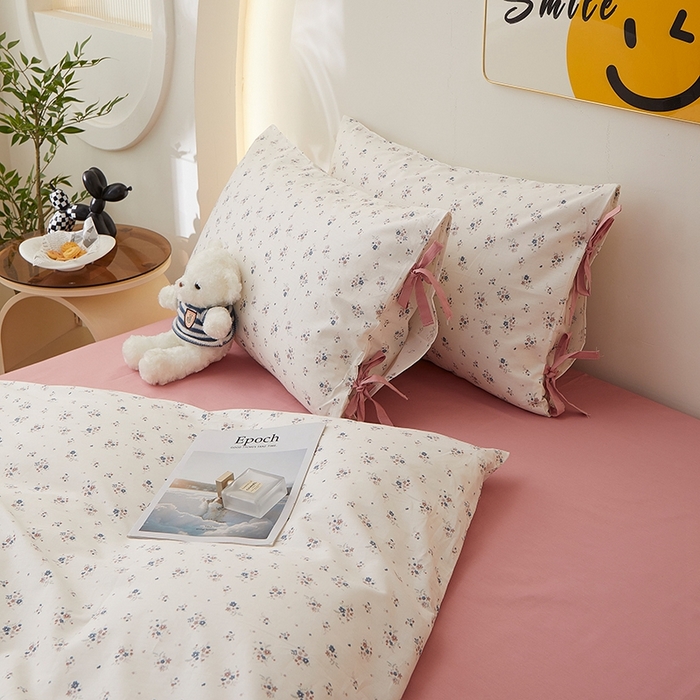 91家纺网 家纺一手货源 找家纺 一米阳光 2026年春夏新款小清新蝴蝶结绑带款全棉纯棉四件套 织梦