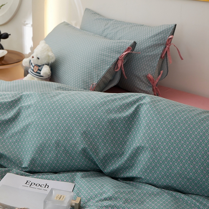 91家纺网 家纺一手货源 找家纺 一米阳光 2026年春夏新款小清新蝴蝶结绑带款全棉纯棉四件套 漫花庄园