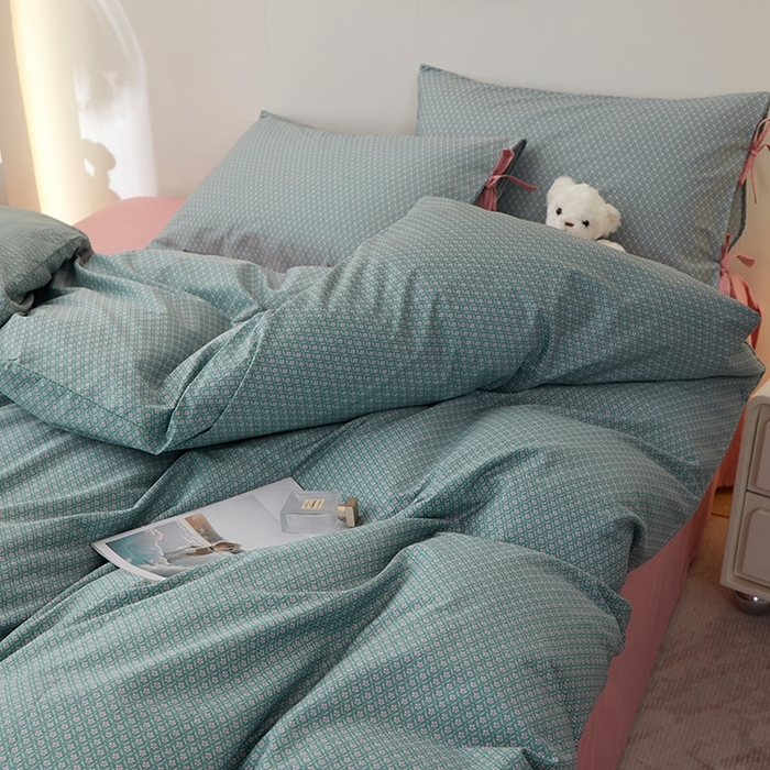 91家纺网 家纺一手货源 找家纺 一米阳光 2026年春夏新款小清新蝴蝶结绑带款全棉纯棉四件套 漫花庄园