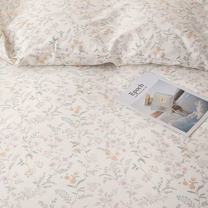 91家纺网 家纺一手货源 找家纺 一米阳光 2026年春夏新款小清新蝴蝶结绑带款全棉纯棉四件套 浅影