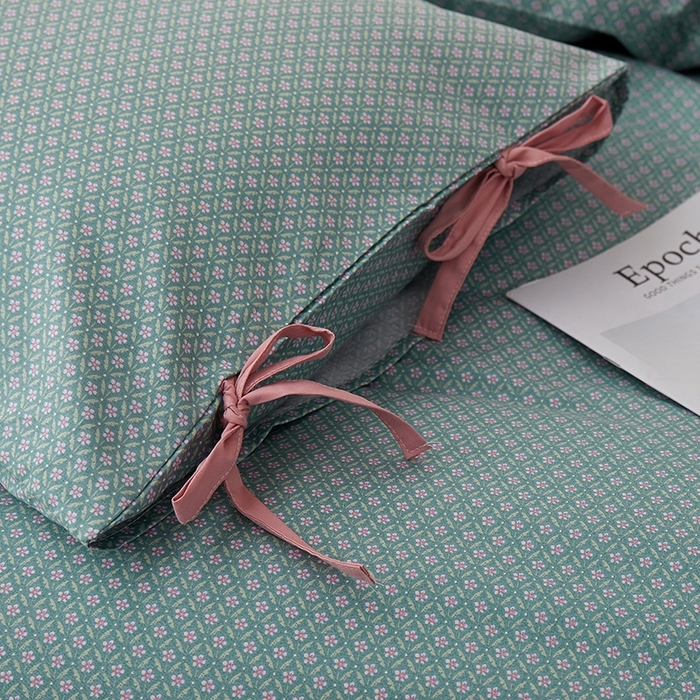 91家纺网 家纺一手货源 找家纺 一米阳光 2026年春夏新款小清新蝴蝶结绑带款全棉纯棉四件套 漫花庄园