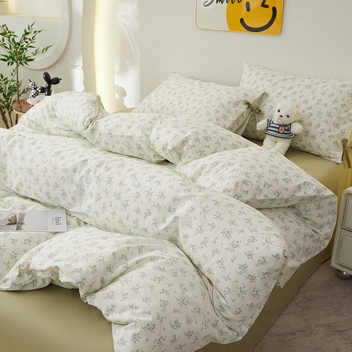 91家纺网 家纺一手货源 找家纺 一米阳光 2026年春夏新款小清新蝴蝶结绑带款全棉纯棉四件套 徐徐花开