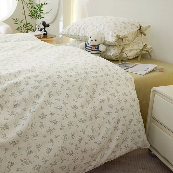 91家纺网 家纺一手货源 找家纺 一米阳光 2026年春夏新款小清新蝴蝶结绑带款全棉纯棉四件套 徐徐花开