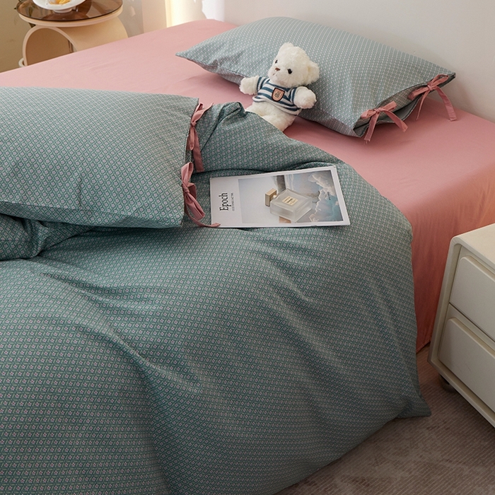 91家纺网 家纺一手货源 找家纺 一米阳光 2026年春夏新款小清新蝴蝶结绑带款全棉纯棉四件套 漫花庄园