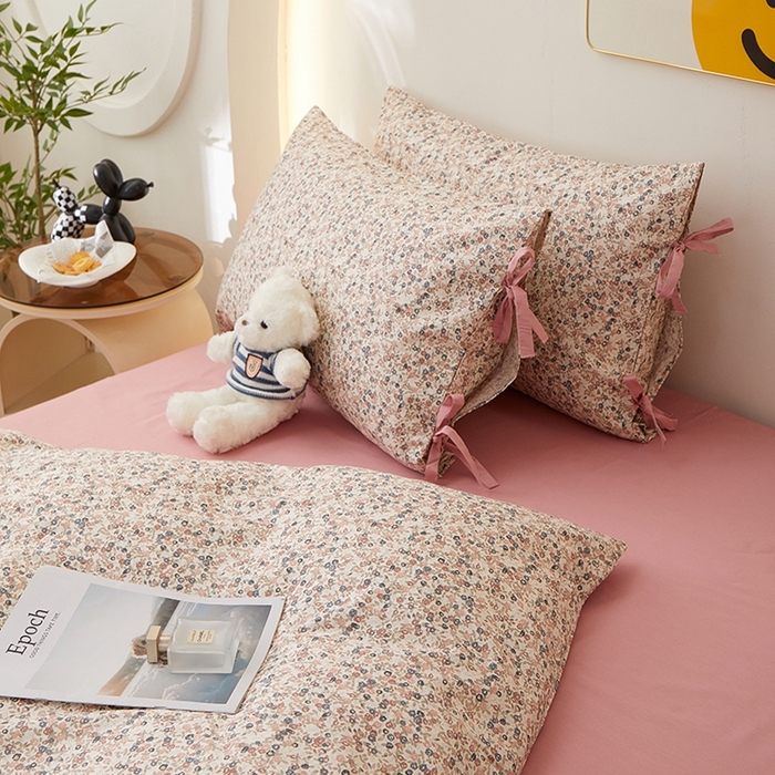 91家纺网 家纺一手货源 找家纺 一米阳光 2026年春夏新款小清新蝴蝶结绑带款全棉纯棉四件套 星辰蔷薇