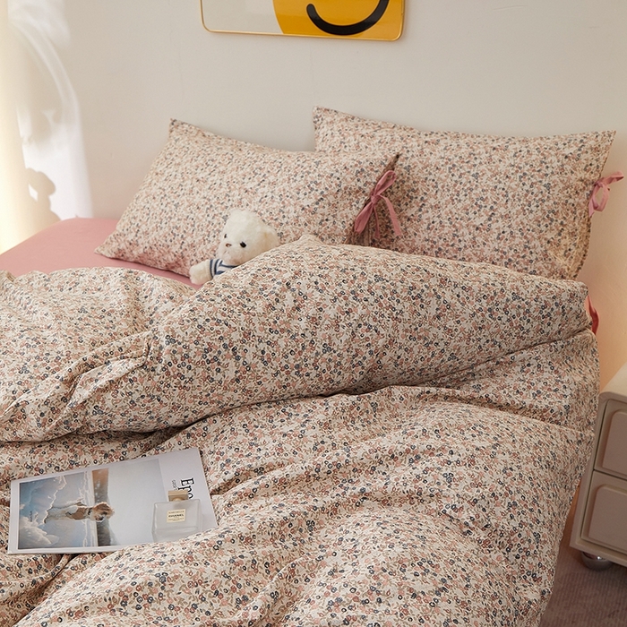 91家纺网 家纺一手货源 找家纺 一米阳光 2026年春夏新款小清新蝴蝶结绑带款全棉纯棉四件套 星辰蔷薇