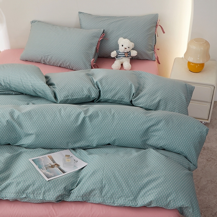 91家纺网 家纺一手货源 找家纺 一米阳光 2026年春夏新款小清新蝴蝶结绑带款全棉纯棉四件套 漫花庄园