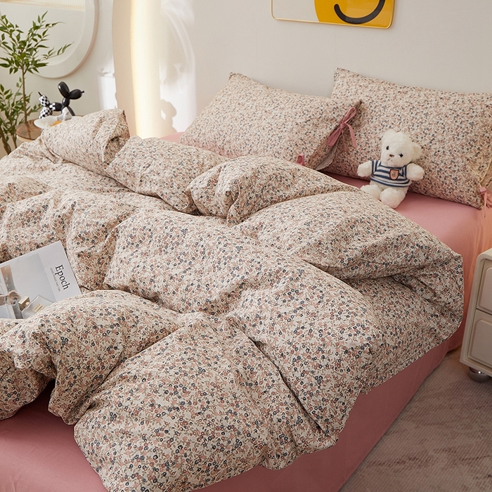 91家纺网 家纺一手货源 找家纺 一米阳光 2026年春夏新款小清新蝴蝶结绑带款全棉纯棉四件套 星辰蔷薇