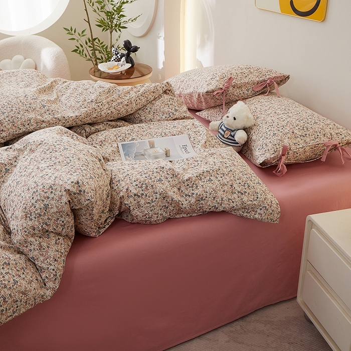 91家纺网 家纺一手货源 找家纺 一米阳光 2026年春夏新款小清新蝴蝶结绑带款全棉纯棉四件套 星辰蔷薇