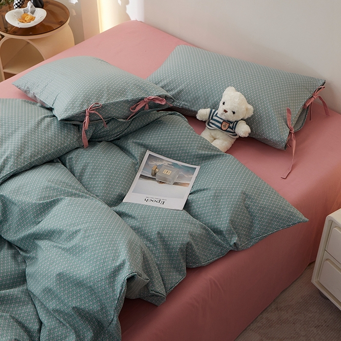 91家纺网 家纺一手货源 找家纺 一米阳光 2026年春夏新款小清新蝴蝶结绑带款全棉纯棉四件套 漫花庄园