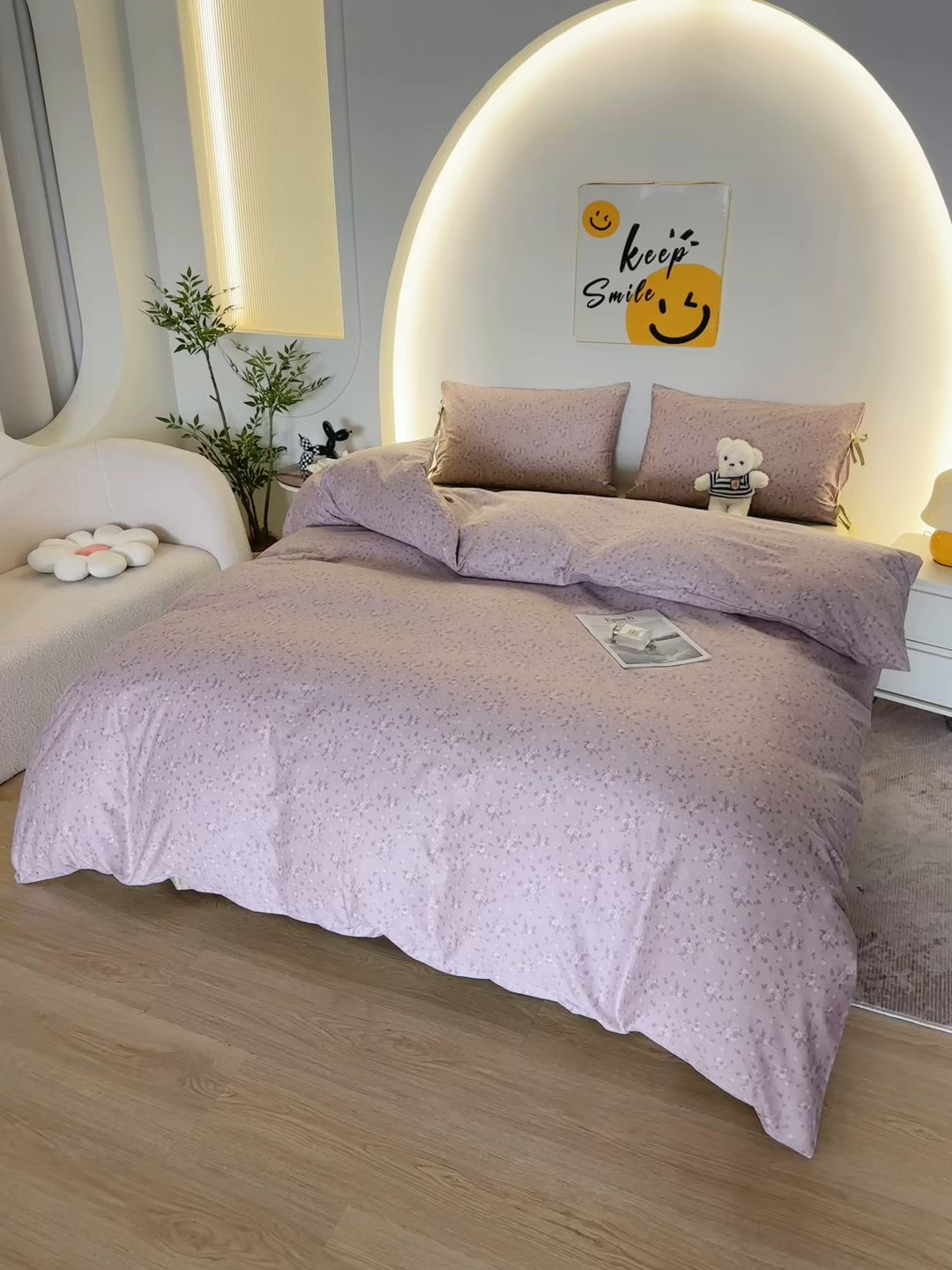 91家纺网 家纺一手货源 找家纺 一米阳光 2026年春夏新款小清新蝴蝶结绑带款全棉纯棉四件套 梦境低语