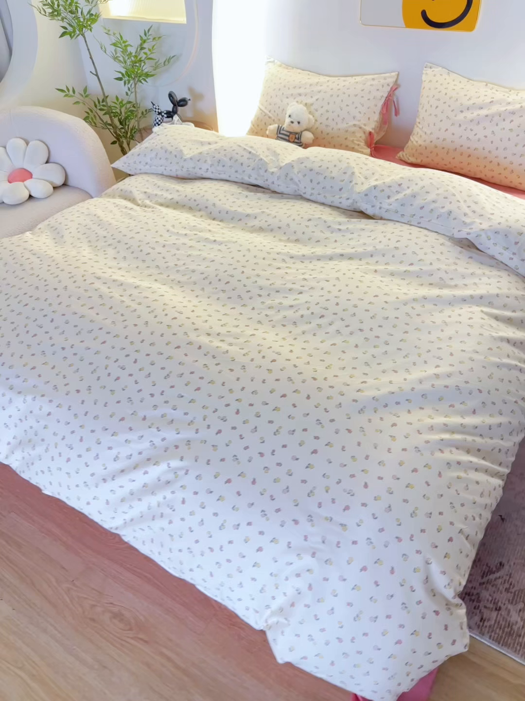 91家纺网 家纺一手货源 找家纺 （总）一米阳光 2026年春夏新款小清新蝴蝶结绑带款全棉纯棉四件套