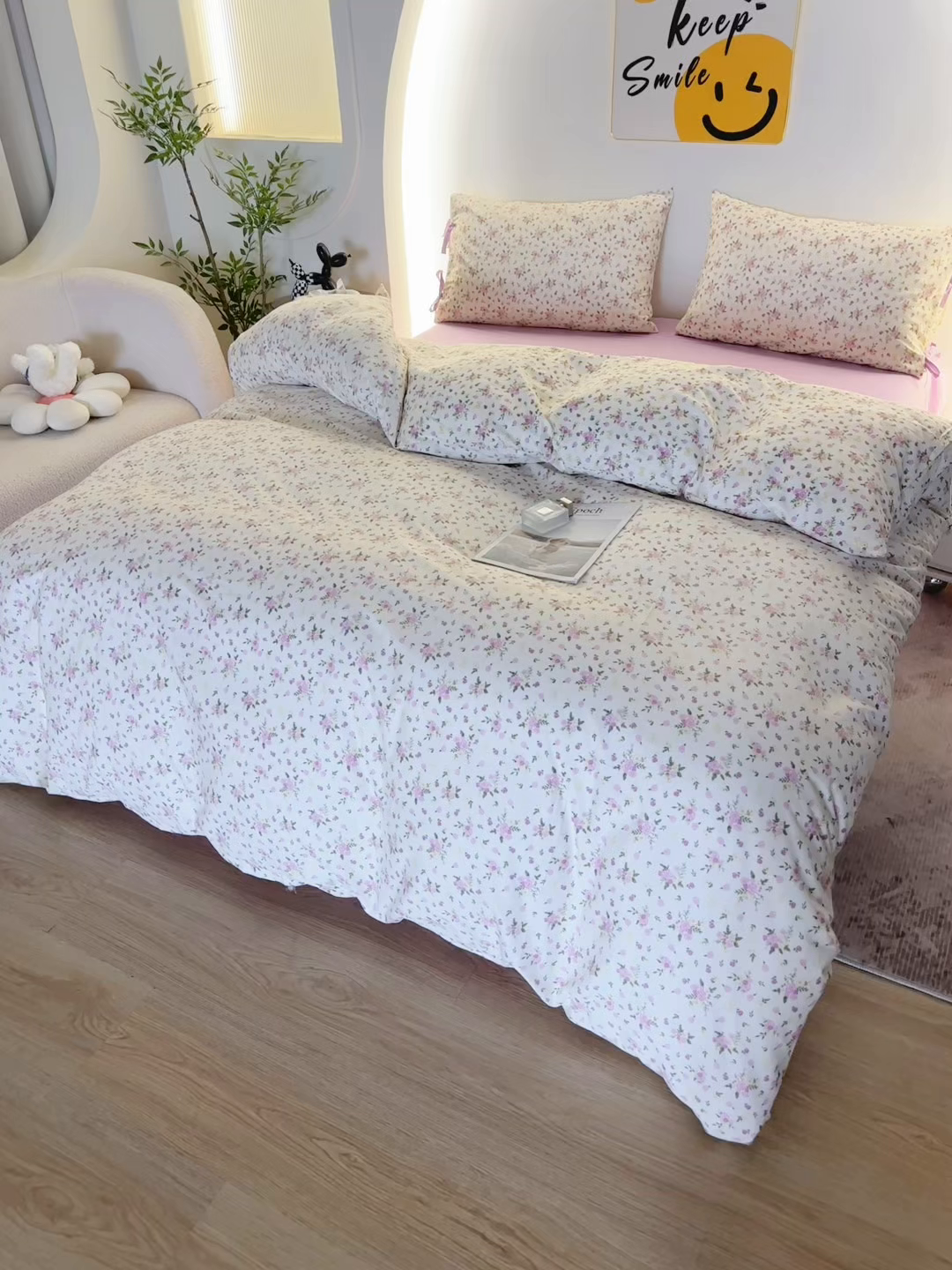 91家纺网 家纺一手货源 找家纺 一米阳光 2026年春夏新款小清新蝴蝶结绑带款全棉纯棉四件套 紫霞仙子