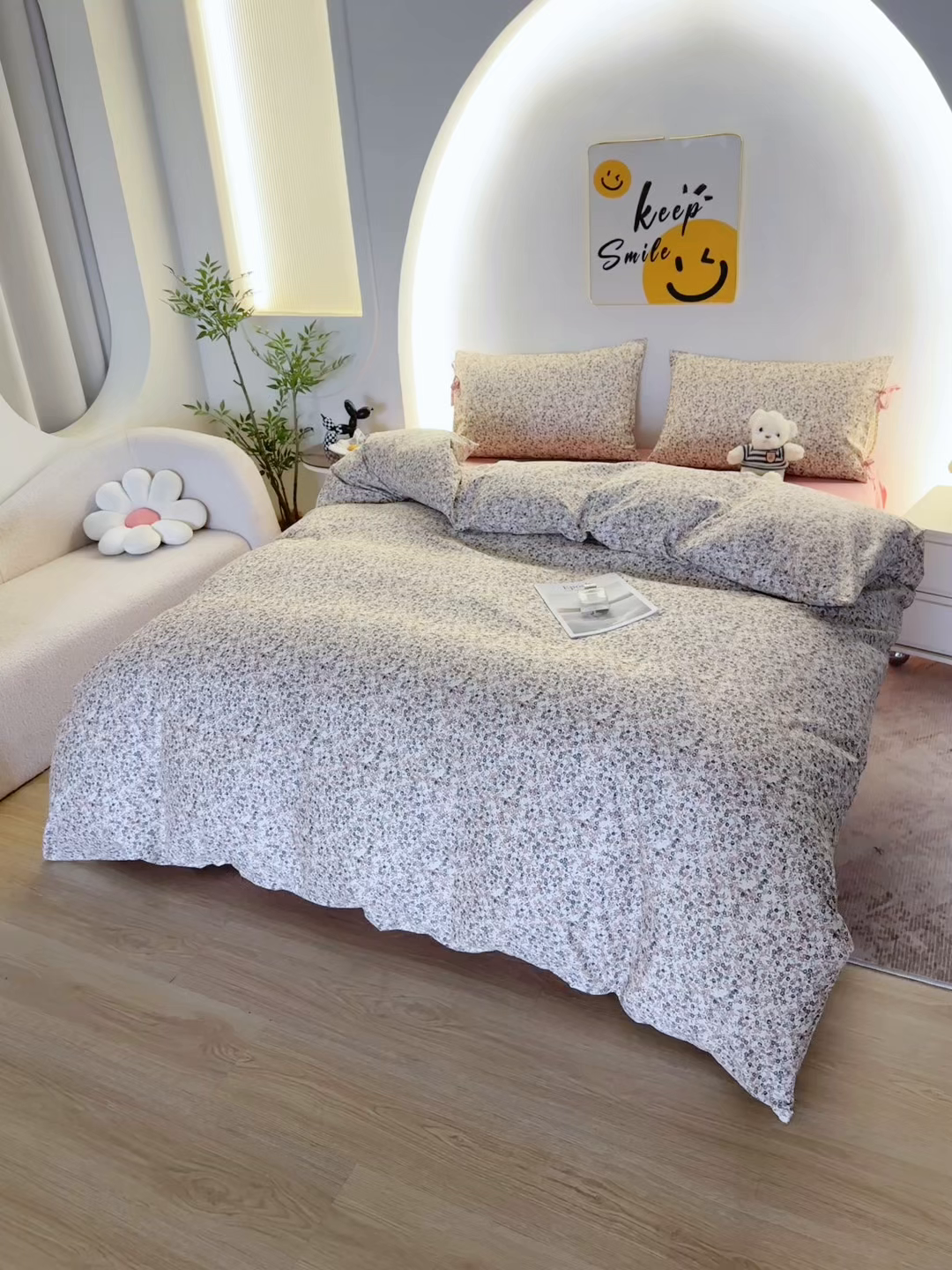 91家纺网 家纺一手货源 找家纺 一米阳光 2026年春夏新款小清新蝴蝶结绑带款全棉纯棉四件套 星辰蔷薇