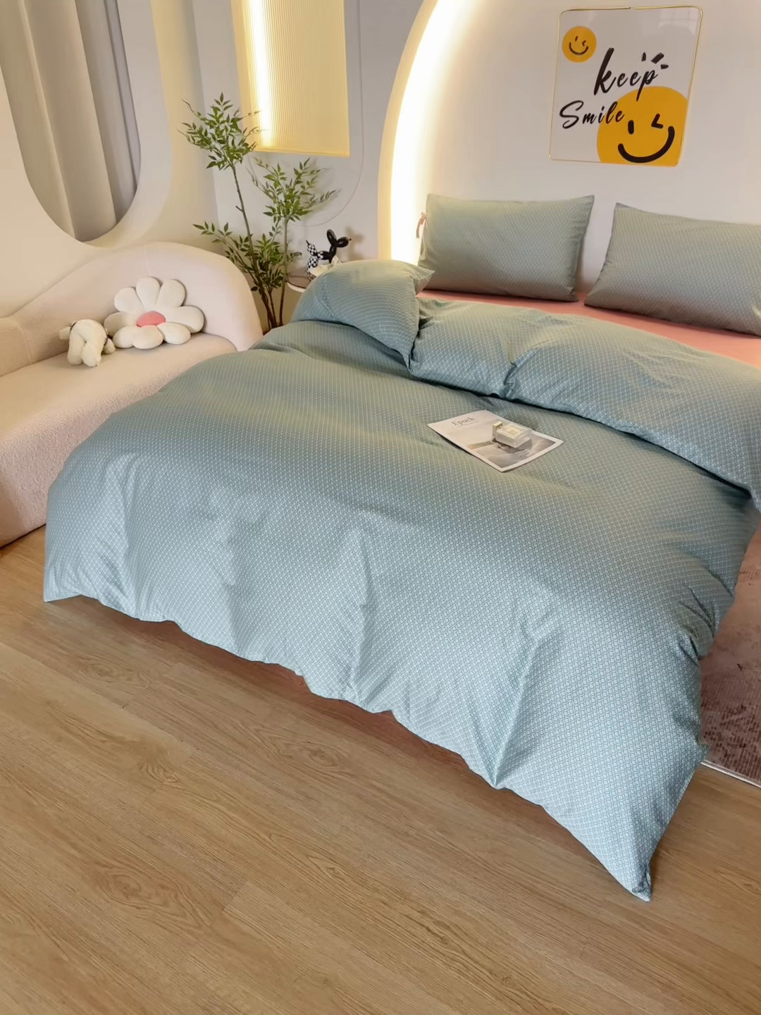 91家纺网 家纺一手货源 找家纺 一米阳光 2026年春夏新款小清新蝴蝶结绑带款全棉纯棉四件套 漫花庄园