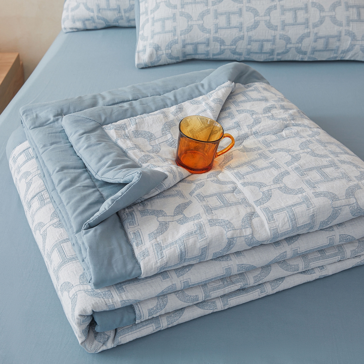 乐家毛巾被（工厂自产自销） 2026新款全棉色织三层提花夏季大豆纤维被 蓝韵