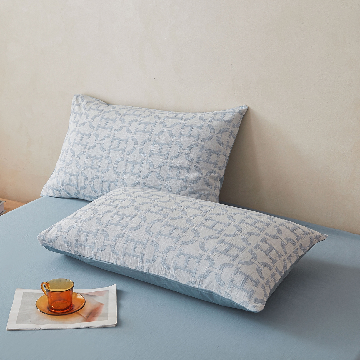 91家纺网 家纺一手货源 找家纺 乐家毛巾被（工厂自产自销） 2026新款全棉色织三层提花夏季大豆纤维被 蓝韵