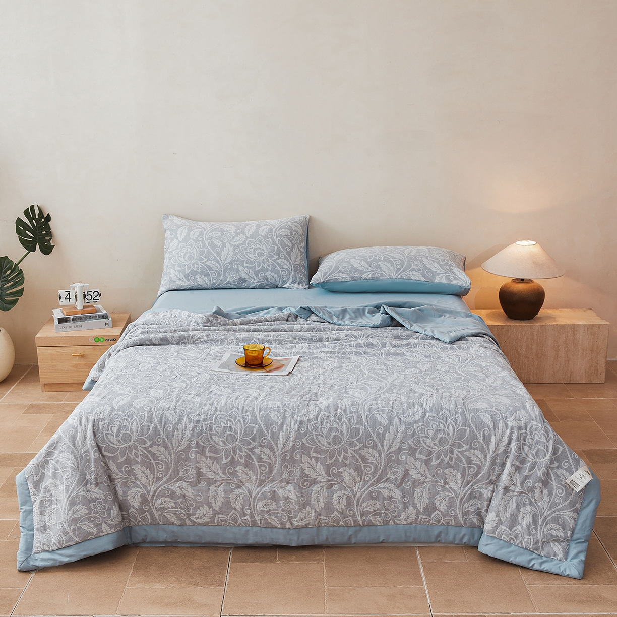 91家纺网 家纺一手货源 找家纺 乐家毛巾被（工厂自产自销） 2026新款全棉色织三层提花夏季大豆纤维被 澜光盛华