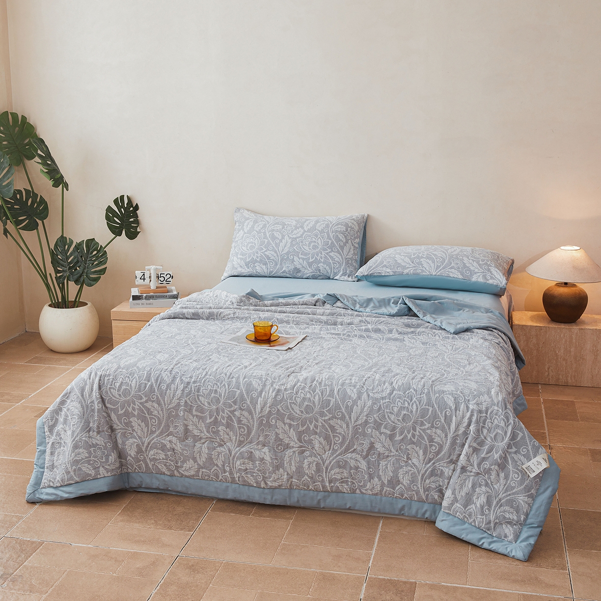 91家纺网 家纺一手货源 找家纺 乐家毛巾被（工厂自产自销） 2026新款全棉色织三层提花夏季大豆纤维被 澜光盛华