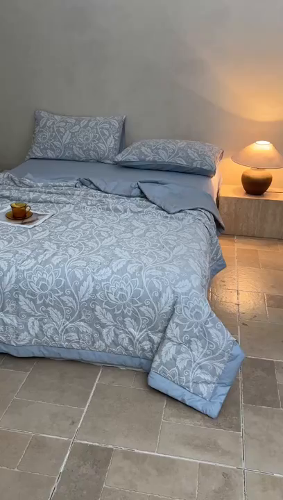 91家纺网 家纺一手货源 找家纺 乐家毛巾被（工厂自产自销） 2026新款全棉色织三层提花夏季大豆纤维被 澜光盛华