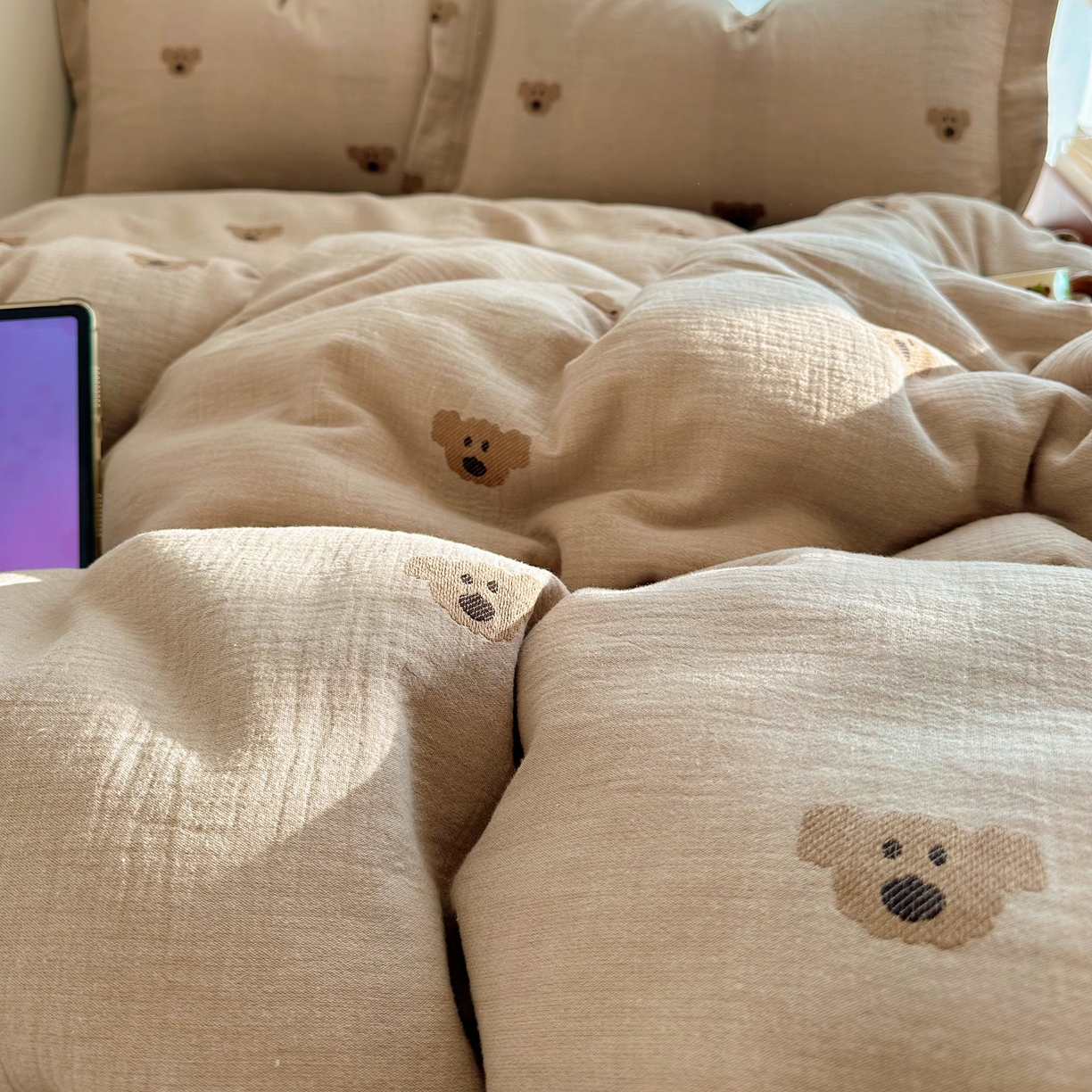 91家纺网 家纺一手货源 找家纺 （总）萝莉家纺 2026新款全棉纯棉色织双层纱提花四件套