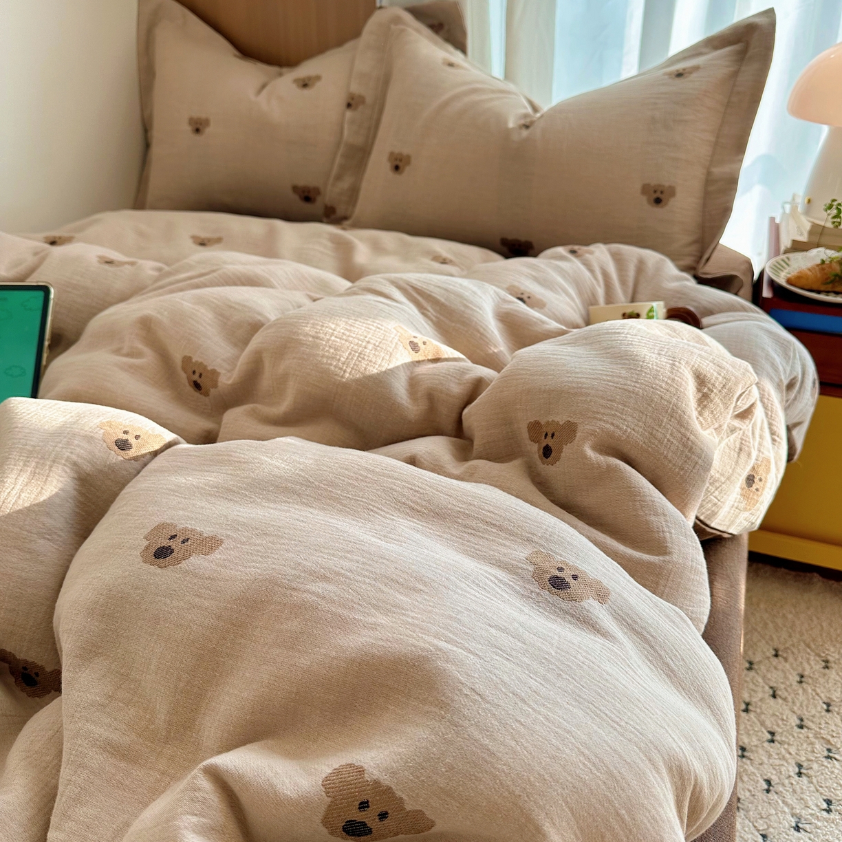 91家纺网 家纺一手货源 找家纺 （总）萝莉家纺 2026新款全棉纯棉色织双层纱提花四件套