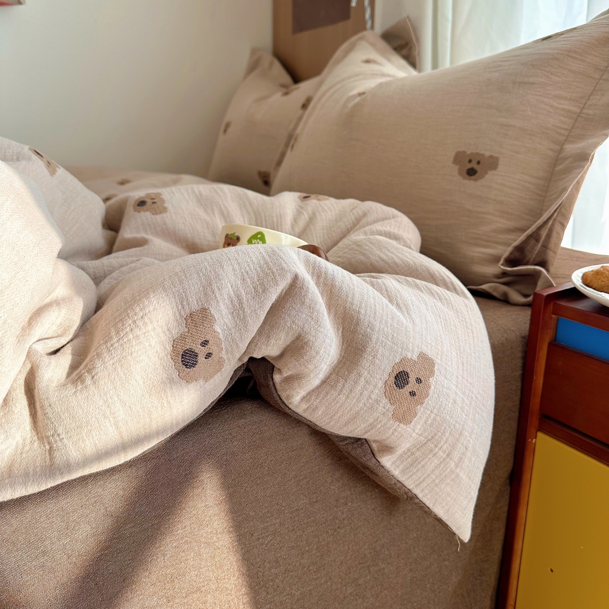 91家纺网 家纺一手货源 找家纺 （总）萝莉家纺 2026新款全棉纯棉色织双层纱提花四件套