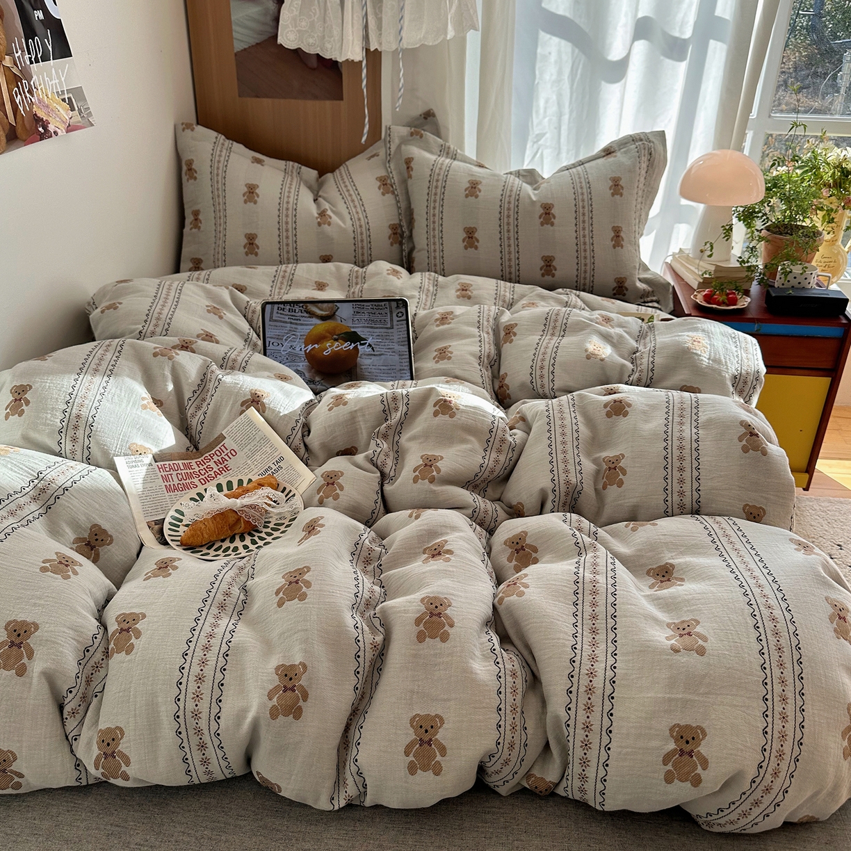 91家纺网 家纺一手货源 找家纺 （总）萝莉家纺 2026新款全棉纯棉色织双层纱提花四件套