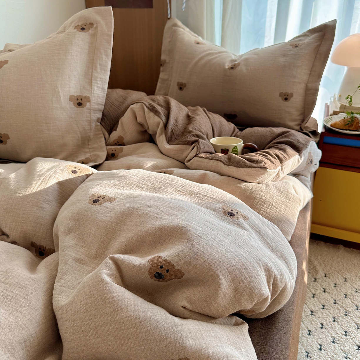 91家纺网 家纺一手货源 找家纺 （总）萝莉家纺 2026新款全棉纯棉色织双层纱提花四件套