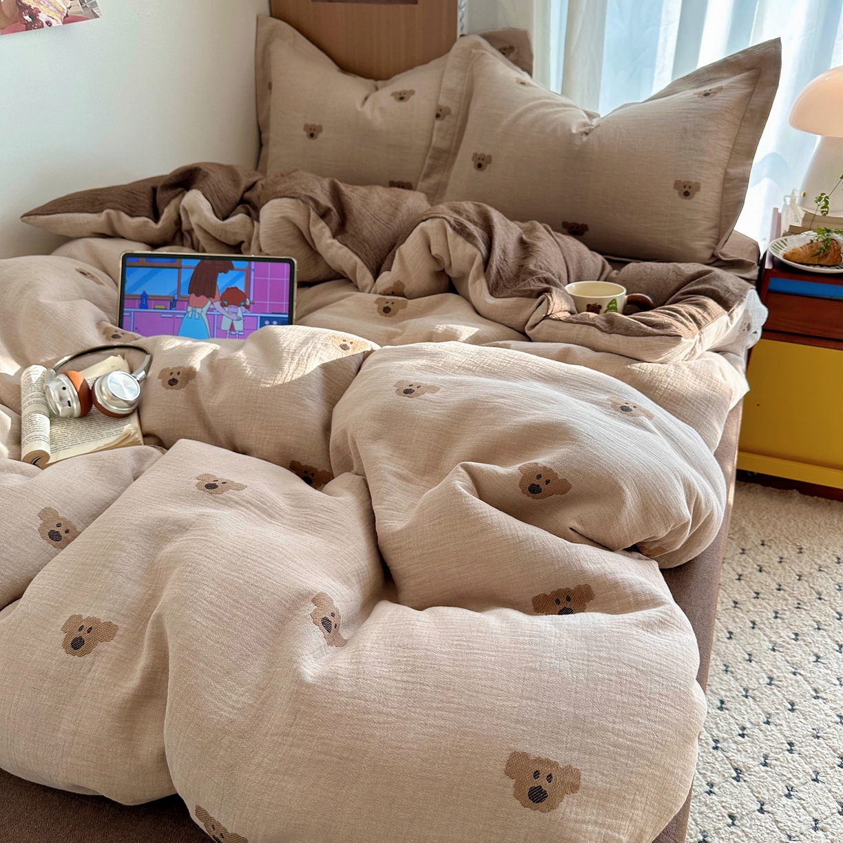 91家纺网 家纺一手货源 找家纺 （总）萝莉家纺 2026新款全棉纯棉色织双层纱提花四件套