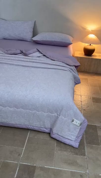 91家纺网 家纺一手货源 找家纺 乐家毛巾被（工厂自产自销） 2026新款全棉色织三层提花夏季大豆纤维被 绿意丛生