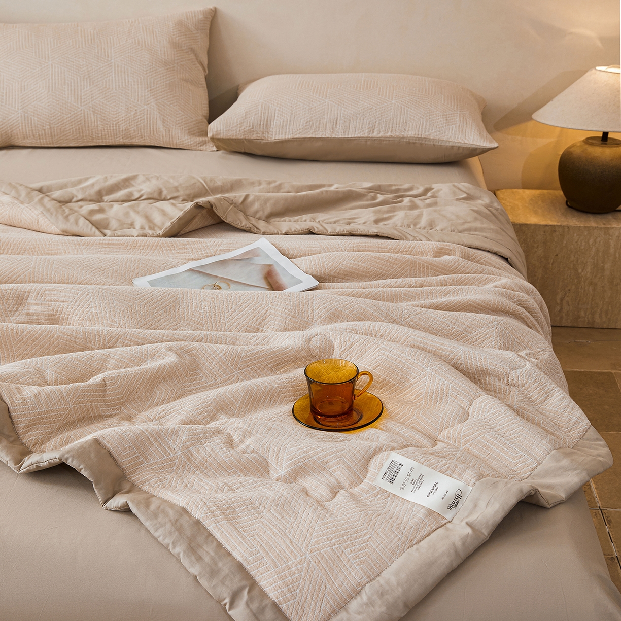 91家纺网 家纺一手货源 找家纺 乐家毛巾被（工厂自产自销） 2026新款全棉色织三层提花夏季大豆纤维被 迷宫