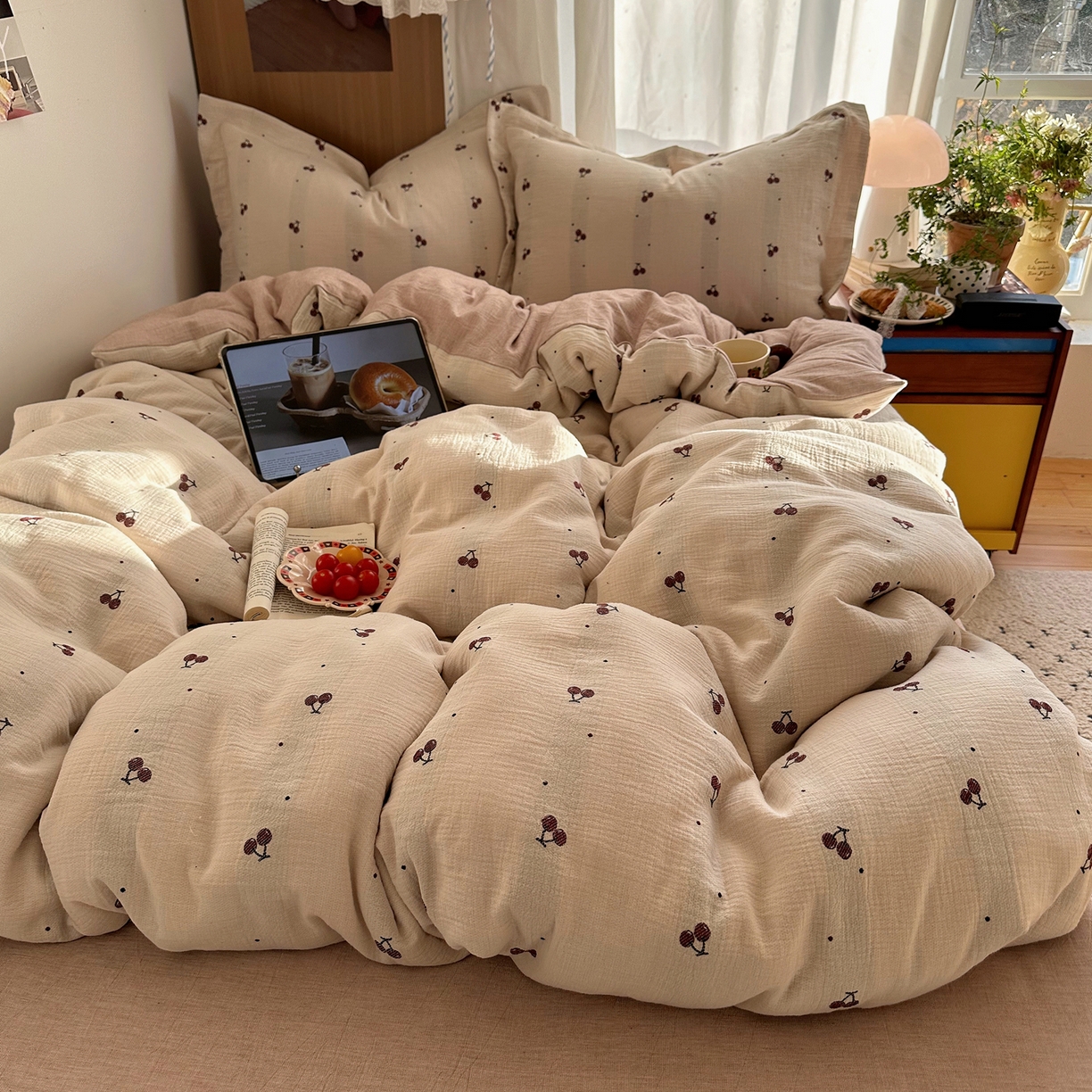 91家纺网 家纺一手货源 找家纺 （总）萝莉家纺 2026新款全棉纯棉色织双层纱提花四件套