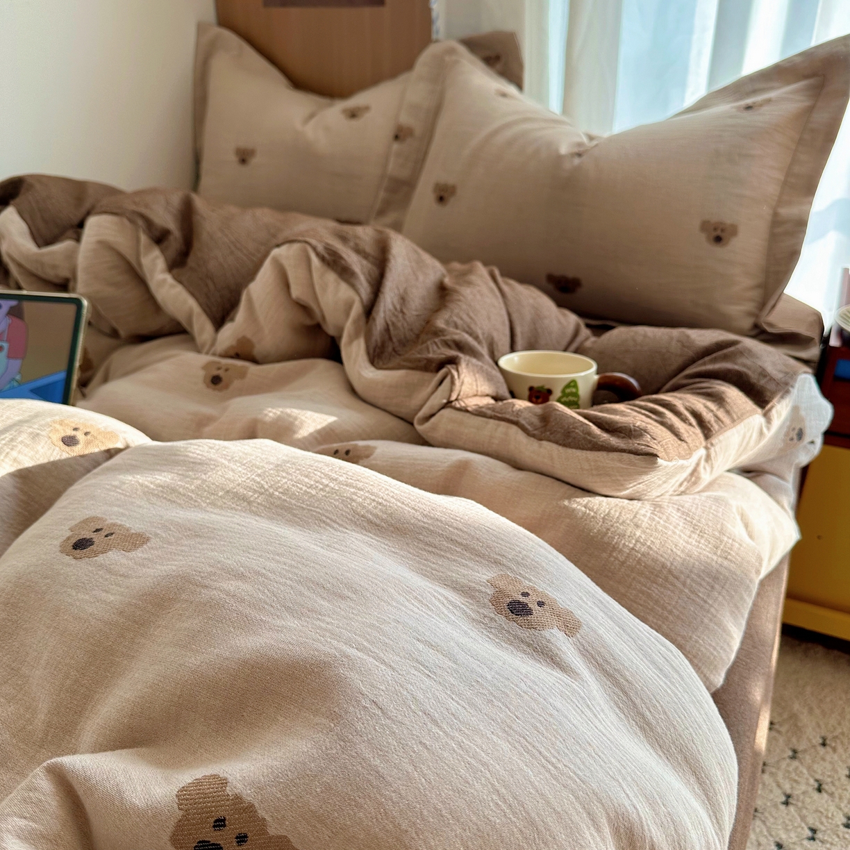 91家纺网 家纺一手货源 找家纺 （总）萝莉家纺 2026新款全棉纯棉色织双层纱提花四件套