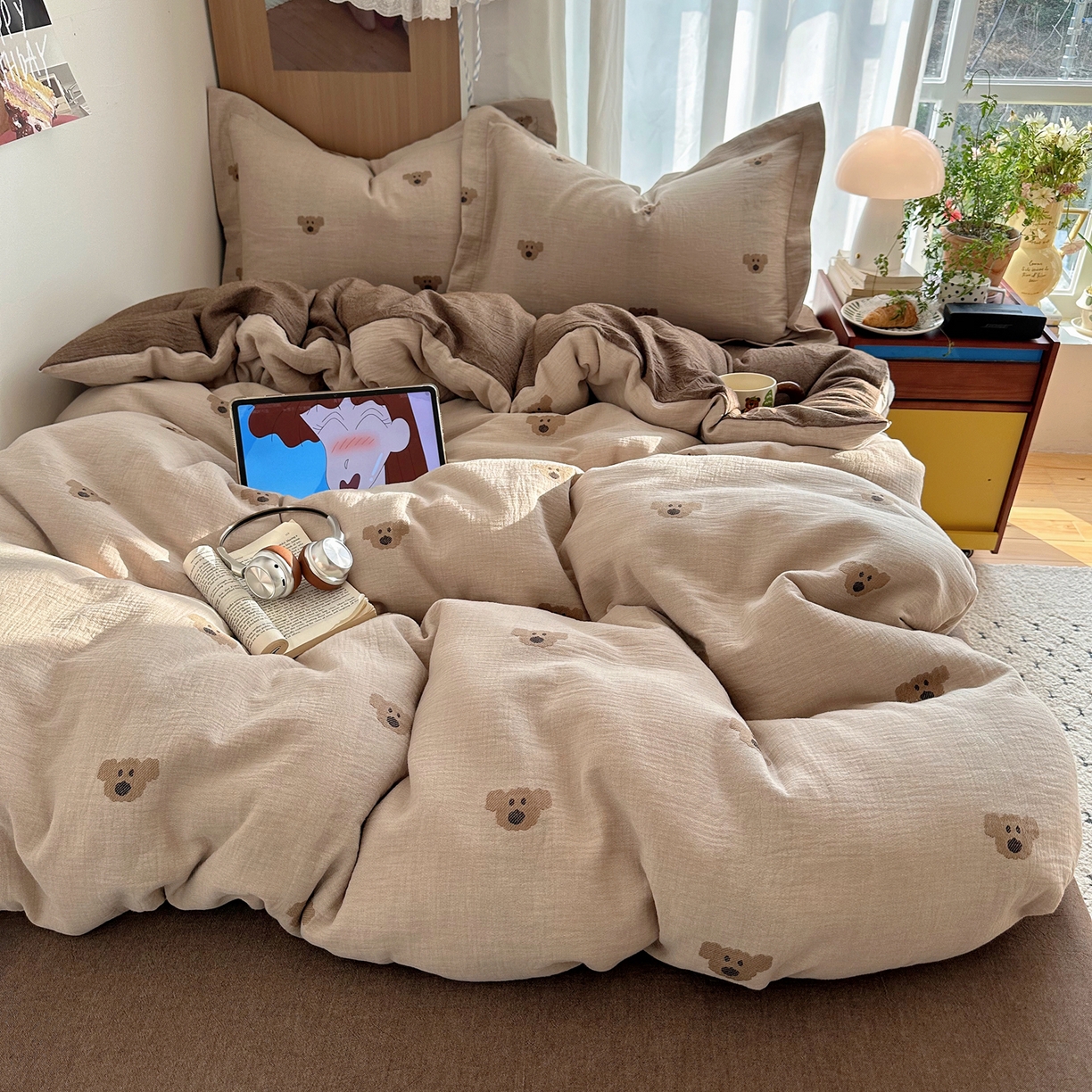 91家纺网 家纺一手货源 找家纺 （总）萝莉家纺 2026新款全棉纯棉色织双层纱提花四件套