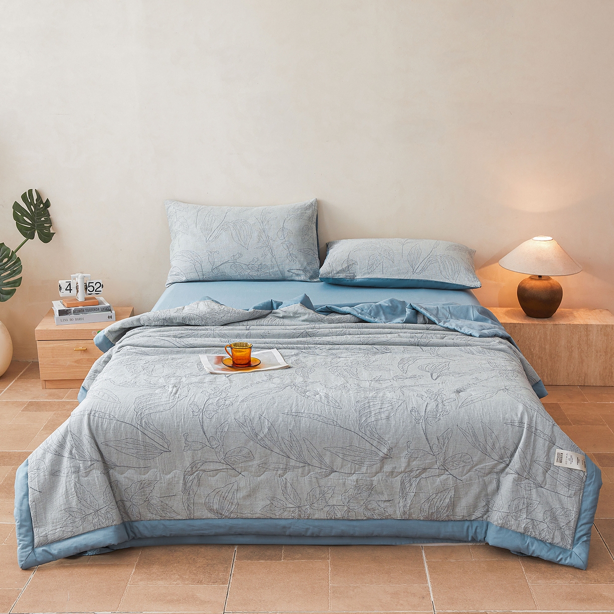 91家纺网 家纺一手货源 找家纺 乐家毛巾被（工厂自产自销） 2026新款全棉色织三层提花夏季大豆纤维被 绮华