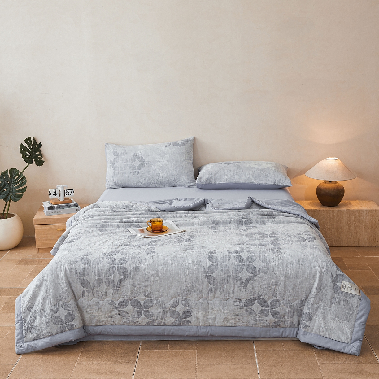 91家纺网 家纺一手货源 找家纺 乐家毛巾被（工厂自产自销） 2026新款全棉色织三层提花夏季大豆纤维被 青枝绿叶