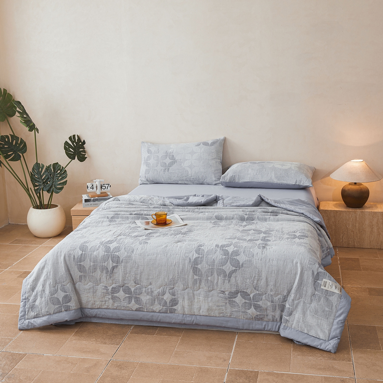 91家纺网 家纺一手货源 找家纺 乐家毛巾被（工厂自产自销） 2026新款全棉色织三层提花夏季大豆纤维被 青枝绿叶