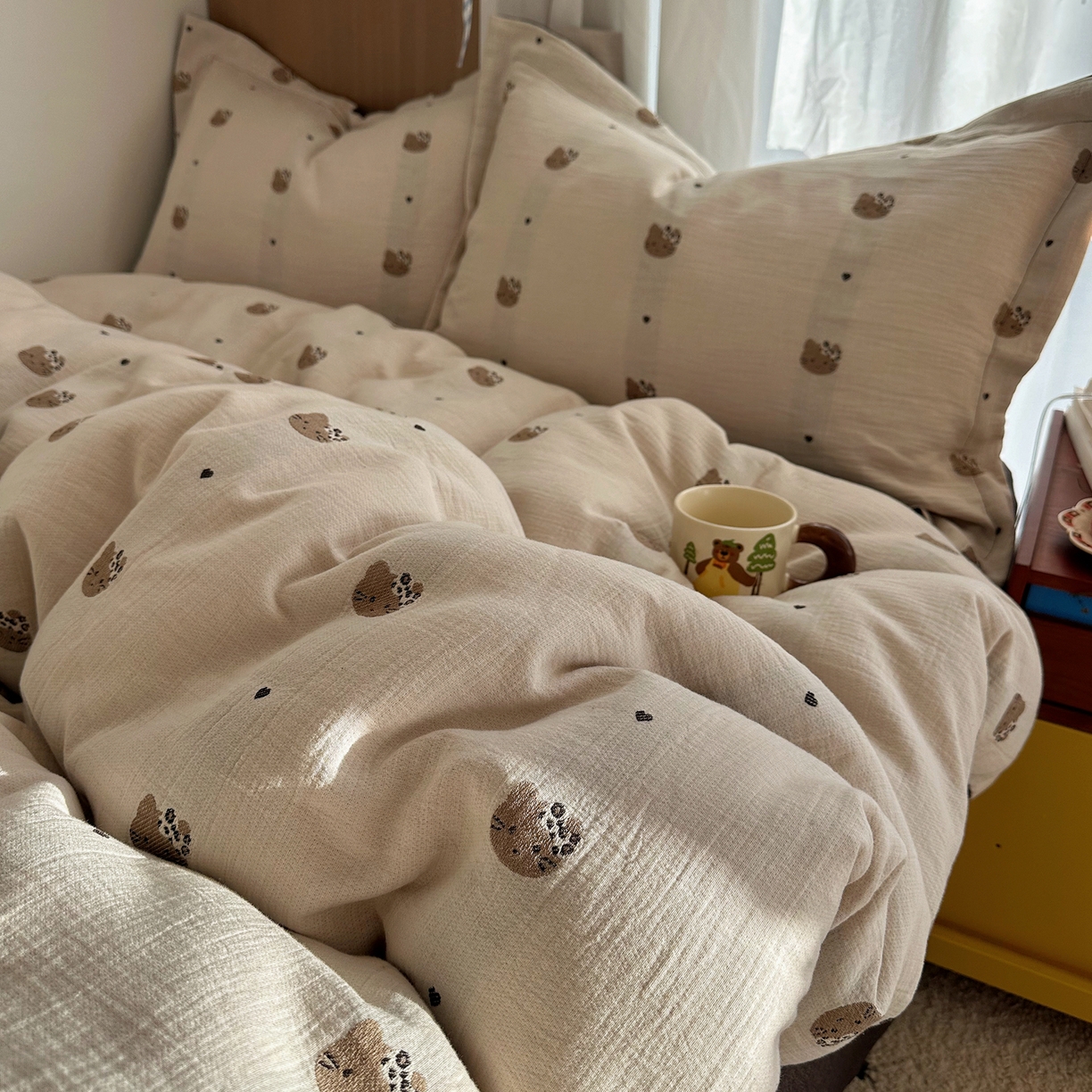 91家纺网 家纺一手货源 找家纺 萝莉家纺 2026新款全棉纯棉色织双层纱提花四件套 豹纹猫