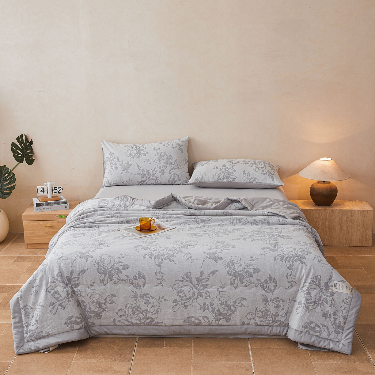 91家纺网 家纺一手货源 找家纺 乐家毛巾被（工厂自产自销） 2026新款全棉色织三层提花夏季大豆纤维被 柔枝