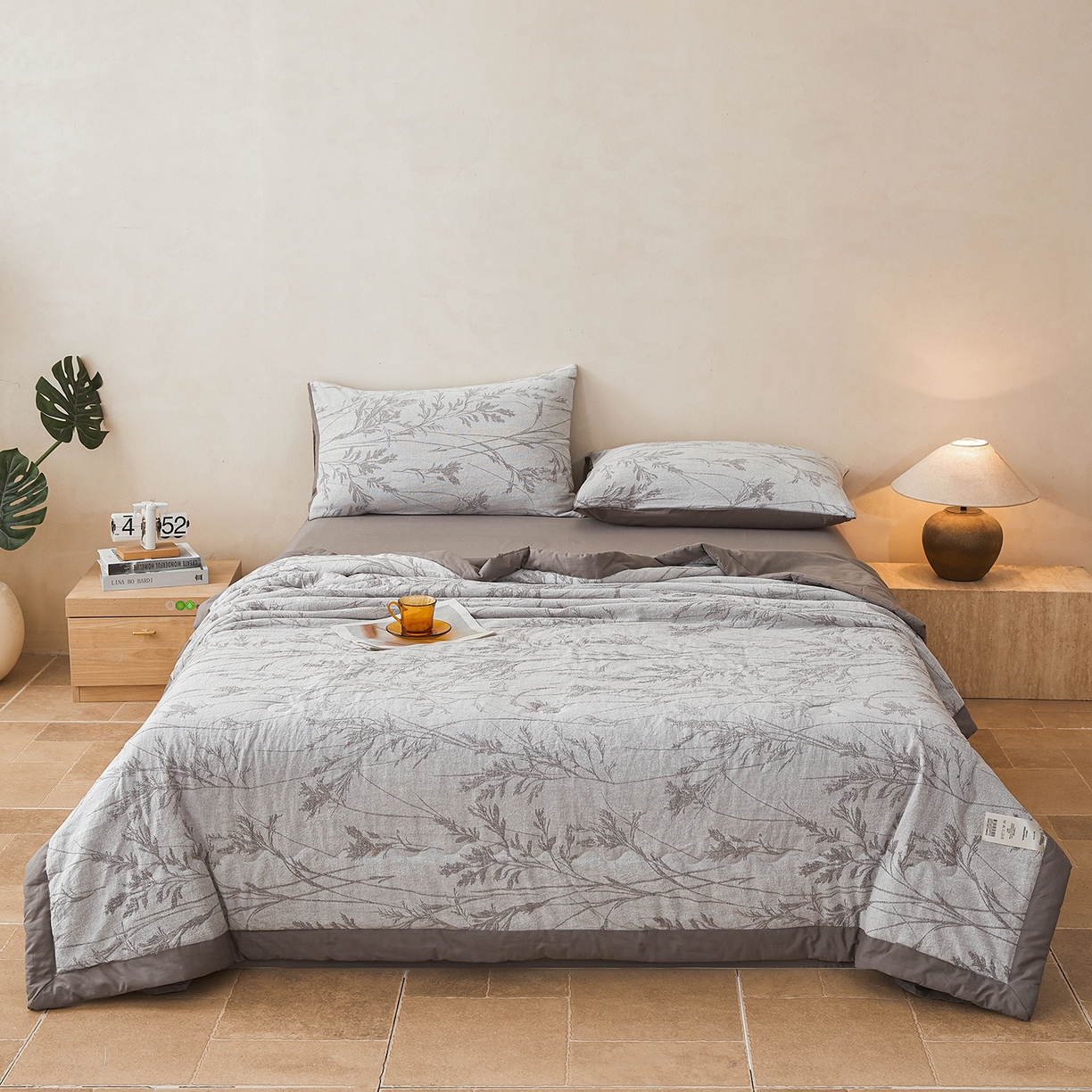 91家纺网 家纺一手货源 找家纺 乐家毛巾被（工厂自产自销） 2026新款全棉色织三层提花夏季大豆纤维被 疏影