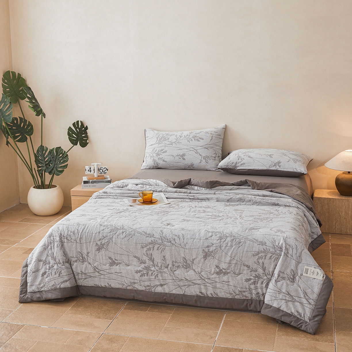 91家纺网 家纺一手货源 找家纺 乐家毛巾被（工厂自产自销） 2026新款全棉色织三层提花夏季大豆纤维被 疏影