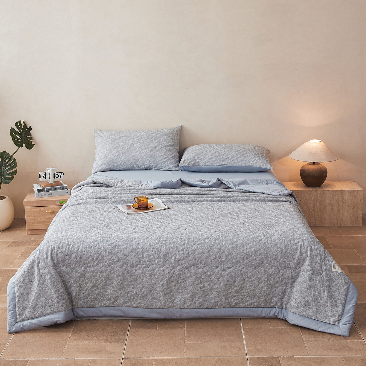 91家纺网 家纺一手货源 找家纺 乐家毛巾被（工厂自产自销） 2026新款全棉色织三层提花夏季大豆纤维被 素影繁花