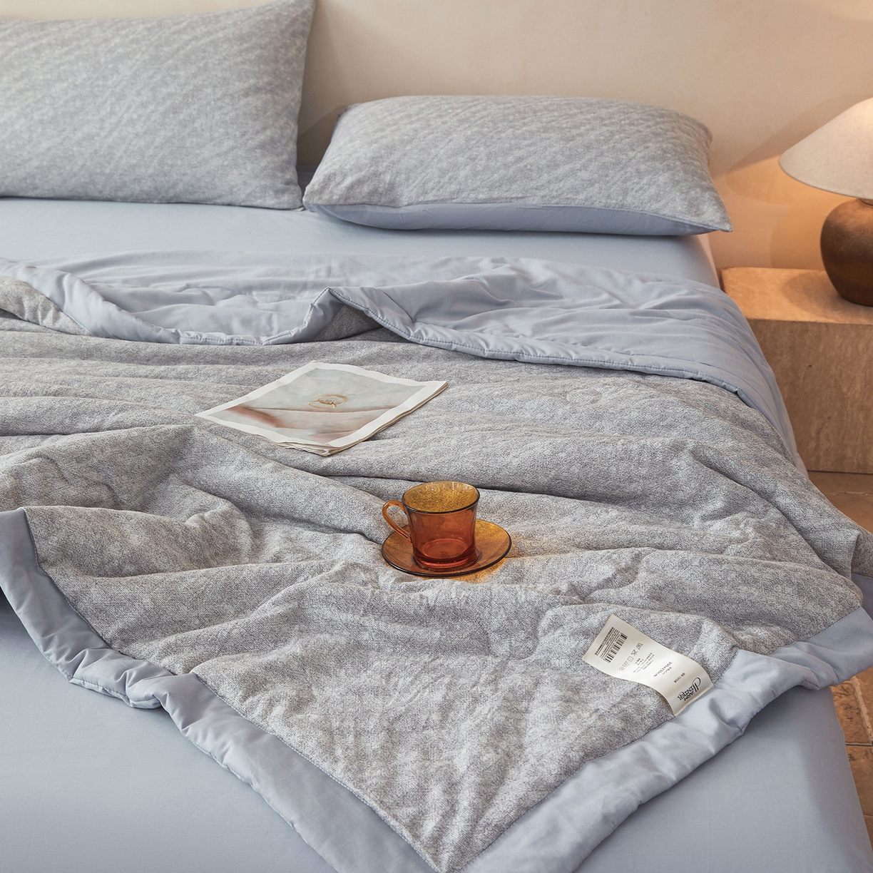 91家纺网 家纺一手货源 找家纺 乐家毛巾被（工厂自产自销） 2026新款全棉色织三层提花夏季大豆纤维被 素影繁花