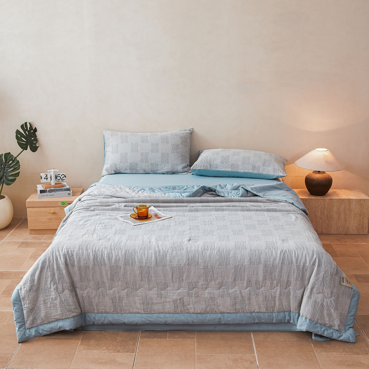 91家纺网 家纺一手货源 找家纺 乐家毛巾被（工厂自产自销） 2026新款全棉色织三层提花夏季大豆纤维被 悠然