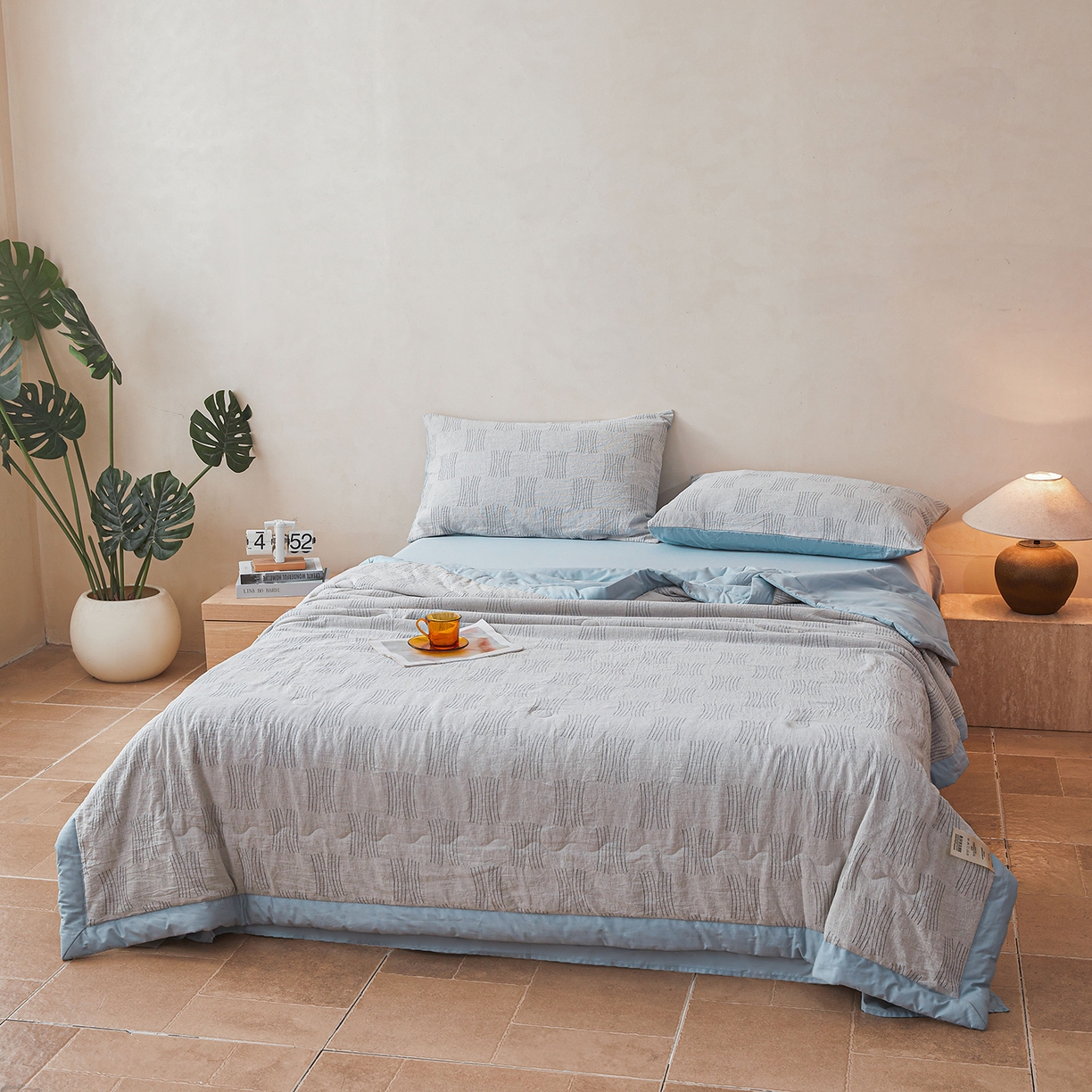 91家纺网 家纺一手货源 找家纺 乐家毛巾被（工厂自产自销） 2026新款全棉色织三层提花夏季大豆纤维被 悠然