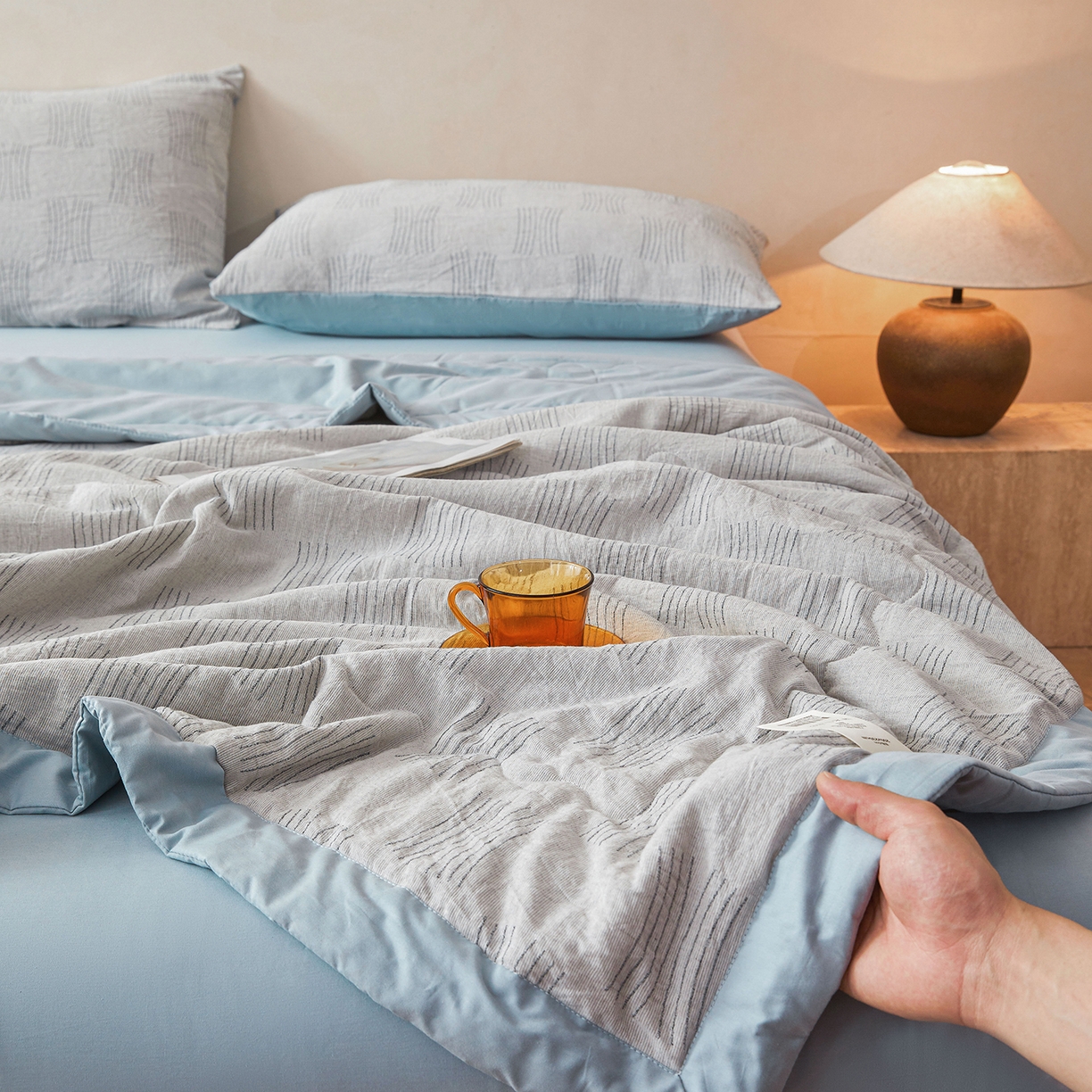 91家纺网 家纺一手货源 找家纺 乐家毛巾被（工厂自产自销） 2026新款全棉色织三层提花夏季大豆纤维被 悠然