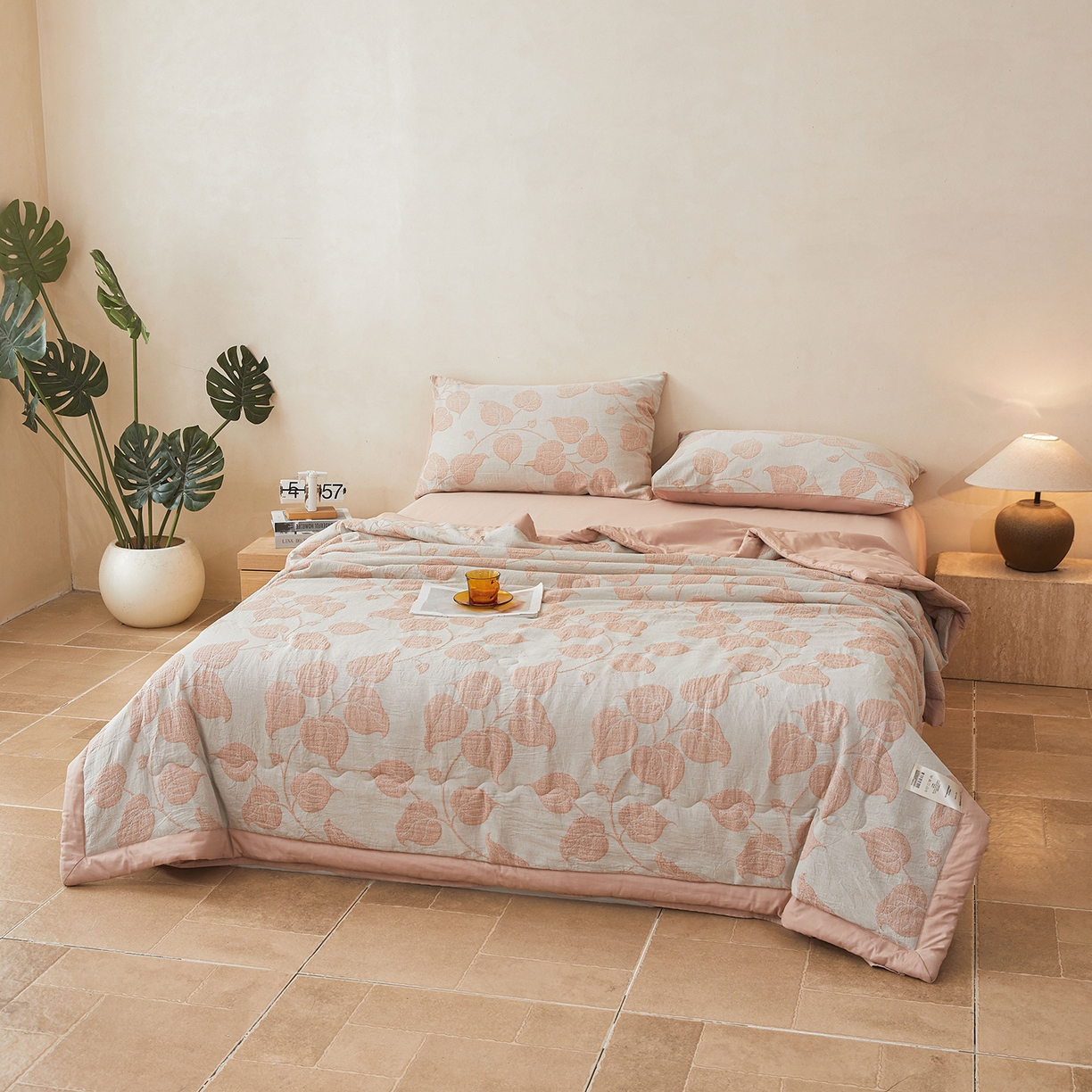 91家纺网 家纺一手货源 找家纺 乐家毛巾被（工厂自产自销） 2026新款全棉色织三层提花夏季大豆纤维被 枝繁叶茂